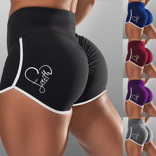 Summer European and American Foreign Trade Women's Large Size Sexy Solid Color Printed High Waist Sports Running Tight Hip Shorts