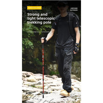 Aluminum Alloy Three-section Shock Absorber T-handle Straight Handle Mountaineering Cane Cane Hiking Outdoor Products