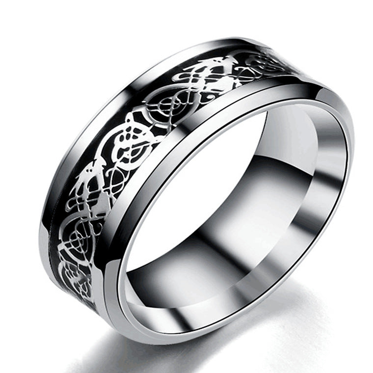 Popular Jewelry, Dragon Pattern Ring, Trendy Versatile Titanium Steel Ring, Wholesale of European and American Fashion Men's Ring