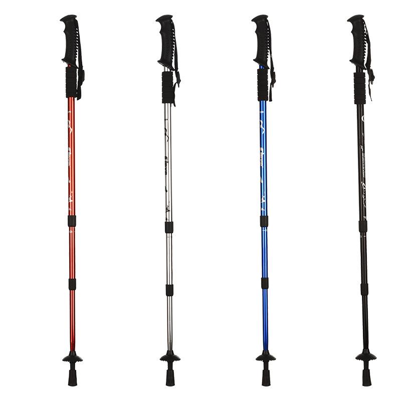 Aluminum Alloy Three-section Shock Absorber T-handle Straight Handle Mountaineering Cane Cane Hiking Outdoor Products