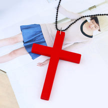 Hot Sale, European and American Fashion Cross Necklace, Wooden Simple Versatile Sweater Chain Accessories Nkd44