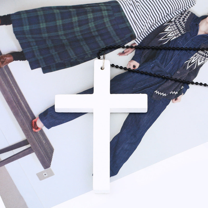 Hot Sale, European and American Fashion Cross Necklace, Wooden Simple Versatile Sweater Chain Accessories Nkd44