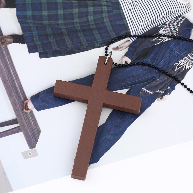 Hot Sale, European and American Fashion Cross Necklace, Wooden Simple Versatile Sweater Chain Accessories Nkd44
