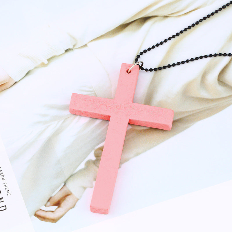 Hot Sale, European and American Fashion Cross Necklace, Wooden Simple Versatile Sweater Chain Accessories Nkd44