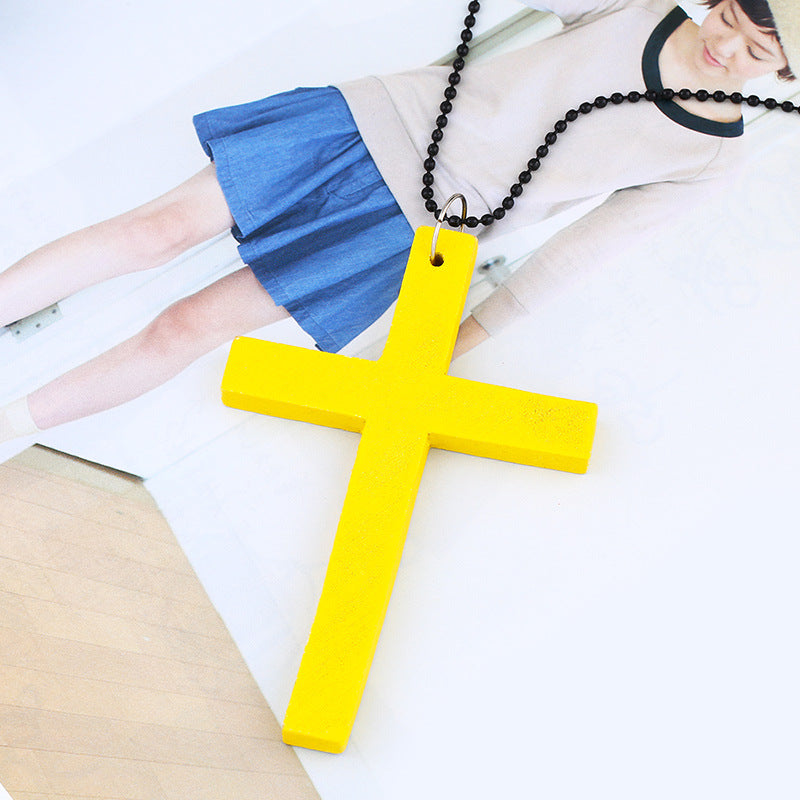 Hot Sale, European and American Fashion Cross Necklace, Wooden Simple Versatile Sweater Chain Accessories Nkd44