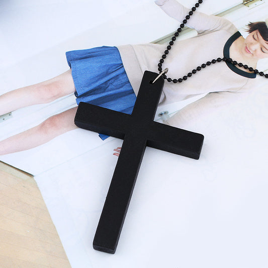 Hot Sale, European and American Fashion Cross Necklace, Wooden Simple Versatile Sweater Chain Accessories Nkd44