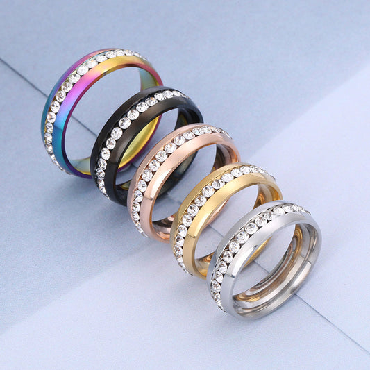 Hot Selling Titanium Steel Ring Niche Single Row Rhinestone Diamond Set Exquisite Ring Stainless Steel Jewelry Directly From The Manufacturer