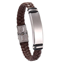 European and American Stainless Steel Simple Bracelet, Light Plate Lettering Leather Woven Bracelet, Men's Bracelet Factory Direct Sales