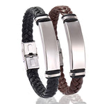 European and American Stainless Steel Simple Bracelet, Light Plate Lettering Leather Woven Bracelet, Men's Bracelet Factory Direct Sales