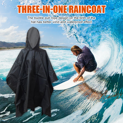 【User-friendly】 3 in 1 Waterproof Long Rain Coat Jacket Hooded Poncho for Outdoor Hiking Travel Fishing Motorcycle Rain Rainwear Suit
