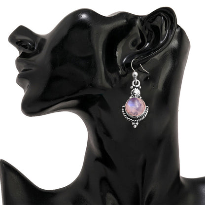 Hot Sale, New Moonstone Retro Earrings, European and American Fashion Imitation Thai Silver Seven Rainbows Gem Ear Hook Jewelry