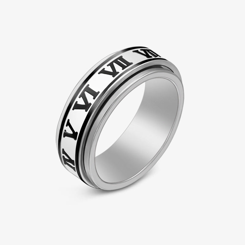 Hot Sale Rotatable Stainless Steel Ring Corrosive Roman Numeral Personalized Titanium Steel Ring Personalized Jewelry