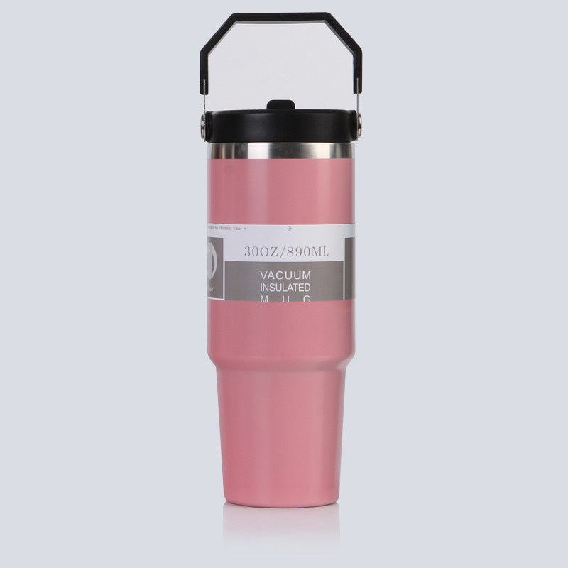 Car Cup 30oz Bingba Cup 304 Stainless Steel Thermos Cup Double Drinking Straw Cup Car Thermal Insulation Cold Cup