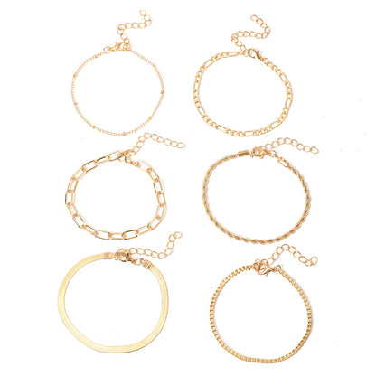 Europe and The United States Cross-border Bohemian Minimalist Jewelry Metal Chain Women's Set 6 Multi-layer Chain Simple Bracelet