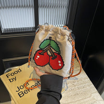 Contrast Color Versatile Ins Nylon Cloth Bag Women's New Messenger Bag Summer Super Fire Niche Embroidery Bucket Bag