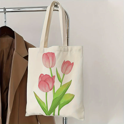Tulip Flowe Printed Canvas Bag Tote Bag Casual Durable Shopping Bag Gift