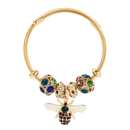 Popular Jewelry Alloy Gold Adjustable Bee Bracelet Shiny Diamond Hot Pan Dora Model
