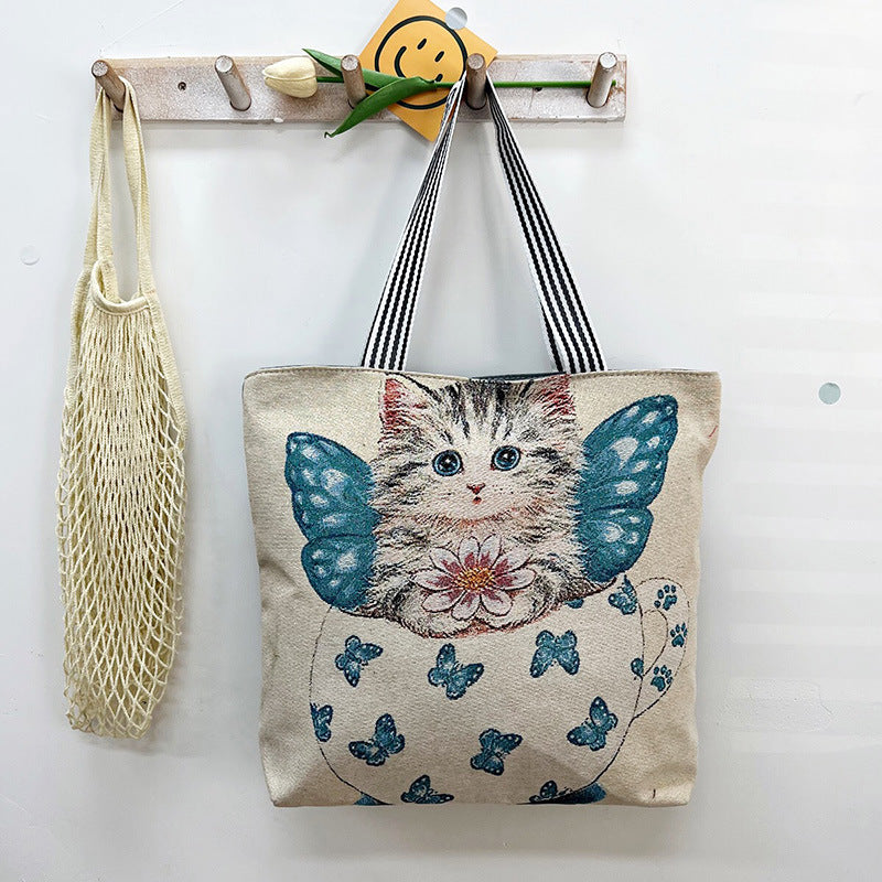 New Gold Silk Single-sided Cloth Bag Foreign Trade Fashion Shoulder Women's Bag Cute Shopping Bag Cross-border Supply Literary Canvas Bag