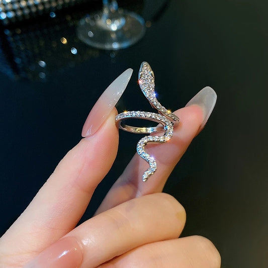 Hot-selling Micro-inlaid Zircon Wrapped Snake Ring Women's Niche Design Sense Fashion Personality Index Finger Ring