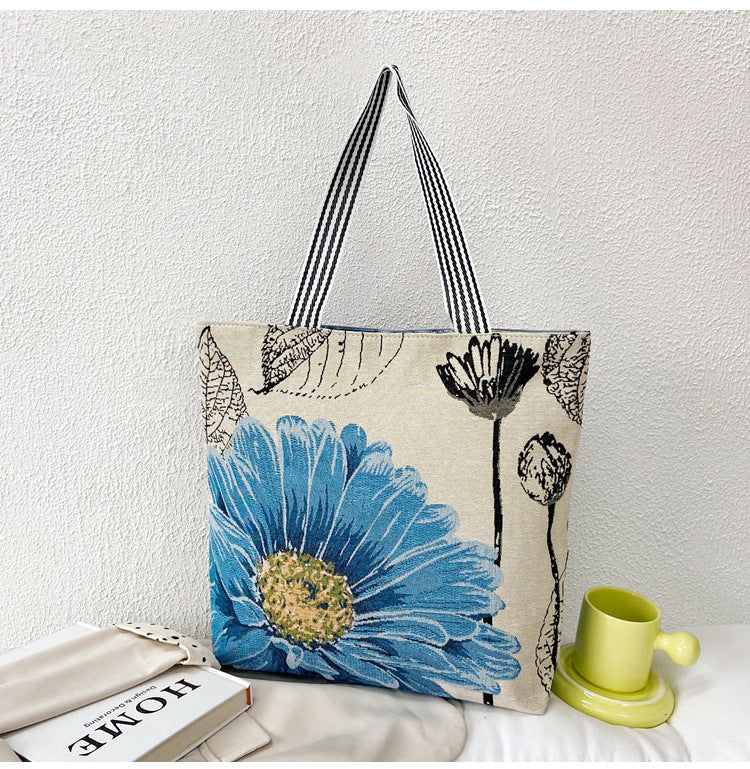 Foreign Trade Ethnic Style Retro Portable Canvas Bag Large Embroidery Shopping Fashion Shoulder Women's Bag New Matai Tote Bag