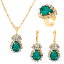 XP17 European and American Ins Water Drop Jewelry Set, Personalized Fashion Color Rhinestone Necklace, Earrings, Ring Set New