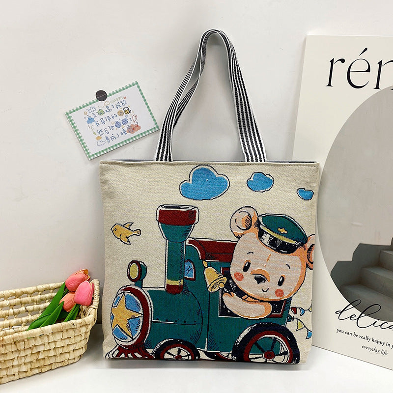 Foreign Trade Ethnic Style Retro Portable Canvas Bag Large Embroidery Shopping Fashion Shoulder Women's Bag New Matai Tote Bag