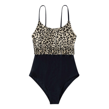 2025 New Leopard Print Lace One-piece Swimsuit Female Amazon Europe and America Sexy Tight Triangular Bikini Swimsuit