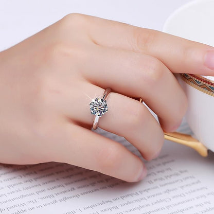 Korean Version of The Explosion, Six-claw 1-carat Simulated Diamond Ring, Open Ring, Female Wedding Proposal, Couple's Ring, Wedding Ring Wholesale