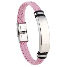 European and American Stainless Steel Simple Bracelet, Light Plate Lettering Leather Woven Bracelet, Men's Bracelet Factory Direct Sales