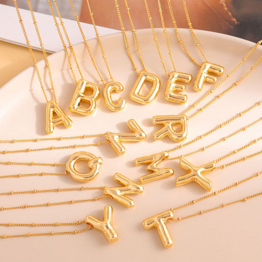 Hot-selling Balloon Glossy Letter Necklace Chubby Pendant European and American Fashion Simple Collarbone Chain