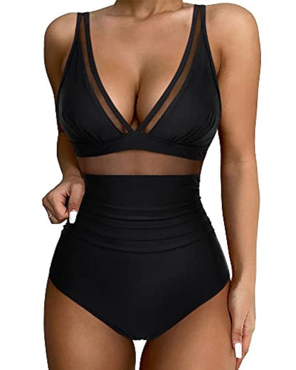 New European and American Foreign Trade Cross-border High-waisted One-piece Swimsuit Women's Tight and Sexy Amazon Hollow Popular Spot Swimsuit