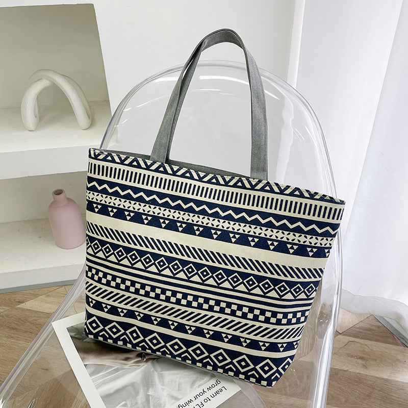 Foreign Trade New Canvas Bag Large-capacity Women's Bag Printed Handbag Ethnic Style Literary and Artistic Student Bag Shopping Bag