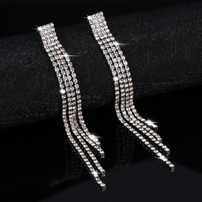 XP17 Cross-border Hot-selling Long Rhinestone Fringed Earrings Women's Blingbling Super Flash Stud Earrings and Ear Jewelry Wholesale