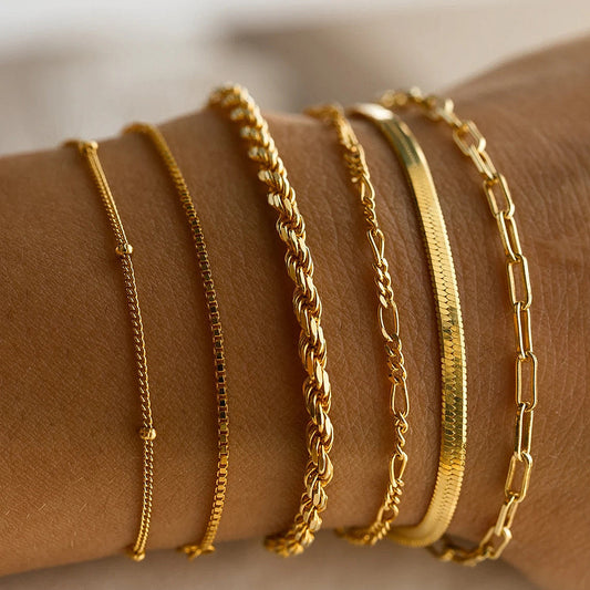 Europe and The United States Cross-border Bohemian Minimalist Jewelry Metal Chain Women's Set 6 Multi-layer Chain Simple Bracelet
