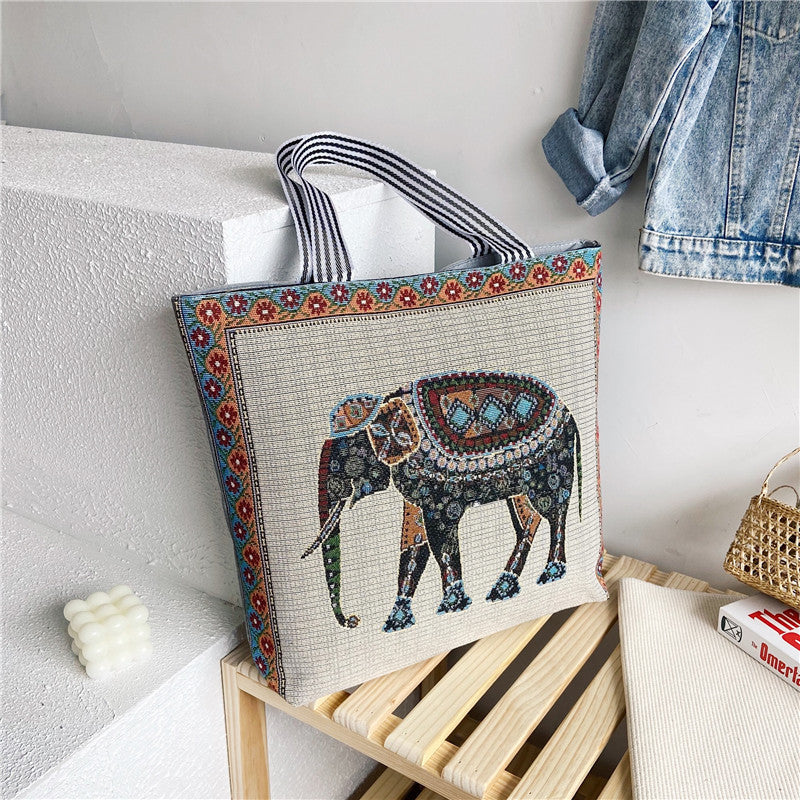 Foreign Trade Ethnic Style Retro Portable Canvas Bag Large Embroidery Shopping Fashion Shoulder Women's Bag New Matai Tote Bag