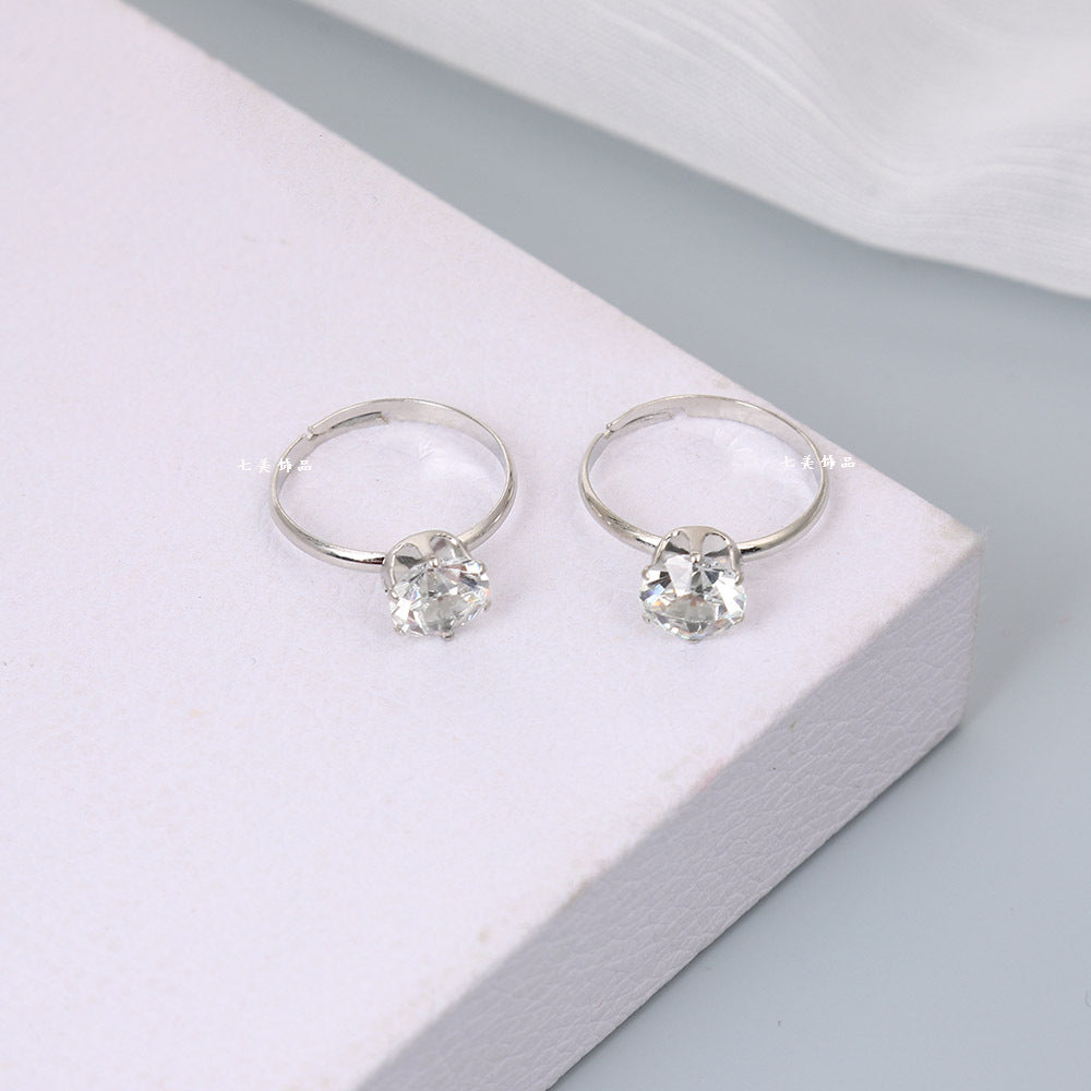 Hot-selling Jewelry Diamond Ring Foreign Trade Simple and Fashionable Living Square Claw Diamond Ring Exquisite Gift Ring