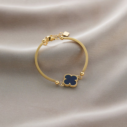 Warm Jian Does Not Fade Cross-border Hot-selling Titanium Steel Bracelet Women's Five-leaf Clover with Diamonds Ins Wind Personality 18K Vacuum Plating