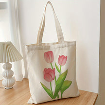 Tulip Flowe Printed Canvas Bag Tote Bag Casual Durable Shopping Bag Gift