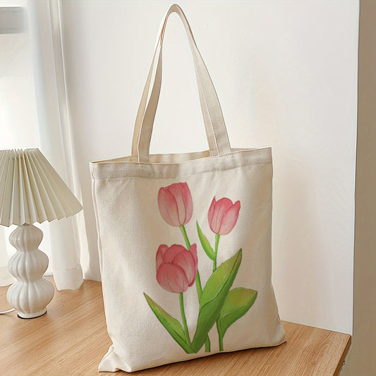 Tulip Flowe Printed Canvas Bag Tote Bag Casual Durable Shopping Bag Gift