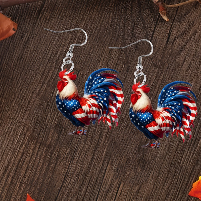 Acrylic Earrings 2025 American Flag Independence Day Flat Party Hot Sale Acrylic Chicken Earrings Earrings