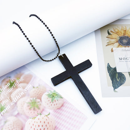 Hot-selling European and American Fashion Cross Necklaces, Wooden Simple and Versatile Sweater Chain Accessories, Spot Wholesale