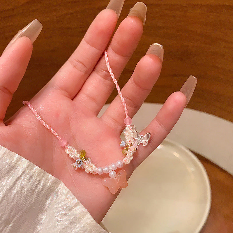 Korean New Pearl Butterfly Necklace Women's High-end Light Luxury Niche Versatile Sweater Chain Autumn and Winter Popular Accessories