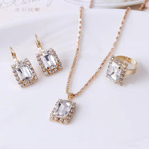 XP17 European and American Ins Water Drop Jewelry Set, Personalized Fashion Color Rhinestone Necklace, Earrings, Ring Set New