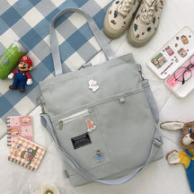 Ins Canvas Bag Female Student Korean Version Messenger Bag Large Capacity Fashion Versatile Single Shoulder Portable Tutoring Bag Double Shoulder Back