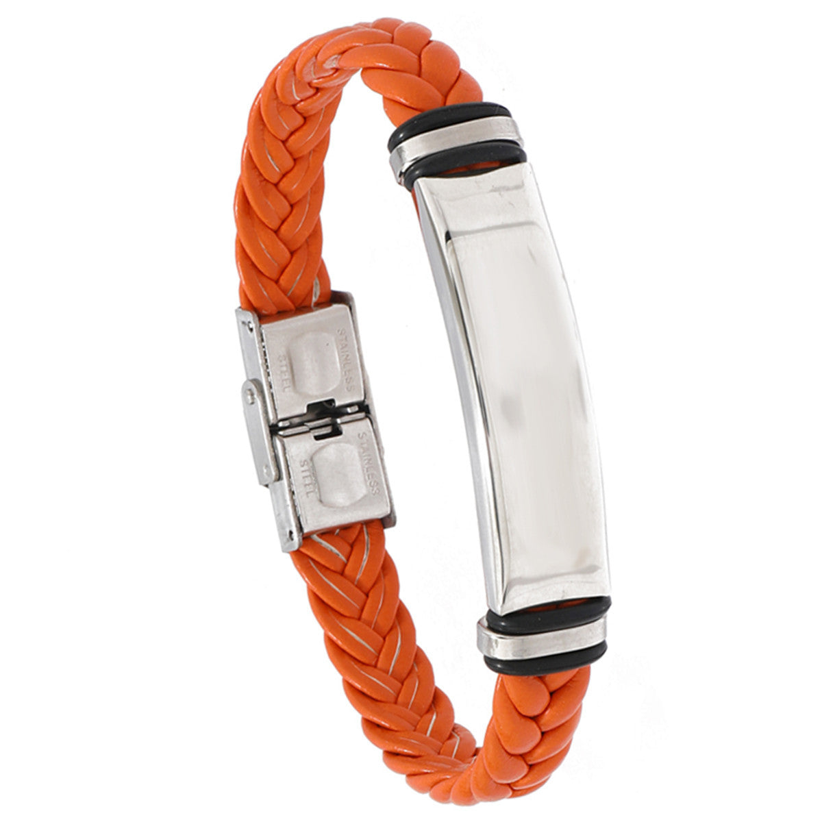 European and American Stainless Steel Simple Bracelet, Light Plate Lettering Leather Woven Bracelet, Men's Bracelet Factory Direct Sales
