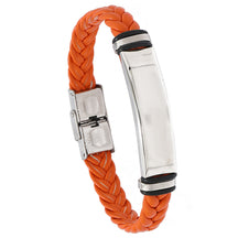 European and American Stainless Steel Simple Bracelet, Light Plate Lettering Leather Woven Bracelet, Men's Bracelet Factory Direct Sales