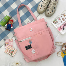 Ins Canvas Bag Female Student Korean Version Messenger Bag Large Capacity Fashion Versatile Single Shoulder Portable Tutoring Bag Double Shoulder Back