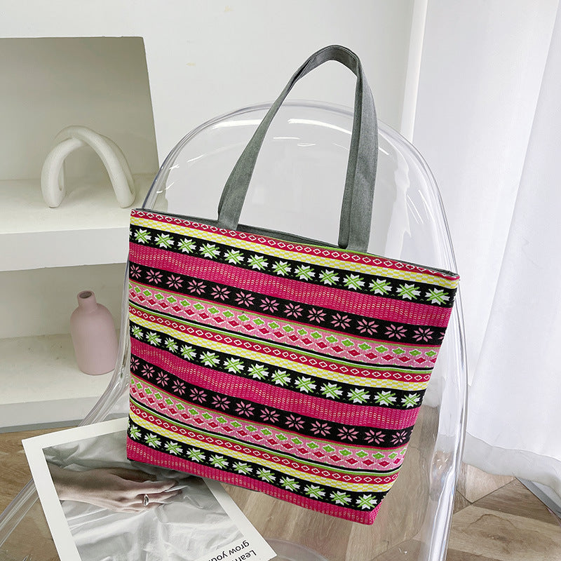Foreign Trade New Canvas Bag Large-capacity Women's Bag Printed Handbag Ethnic Style Literary and Artistic Student Bag Shopping Bag