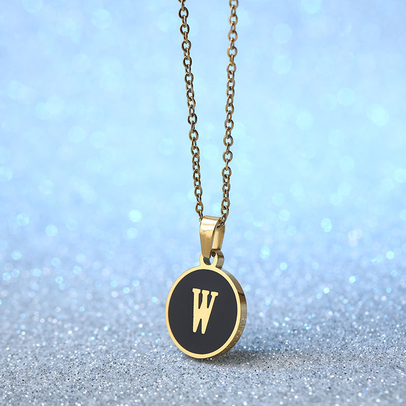 Foreign Trade Hot-selling Ins Wind Simple Alloy, English Letter Necklace Pendant Round Item Pendant 26 Letter Necklace
