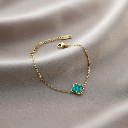Warm Jian Does Not Fade Cross-border Hot-selling Titanium Steel Bracelet Women's Five-leaf Clover with Diamonds Ins Wind Personality 18K Vacuum Plating